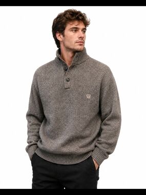 Mens CHAPS Brown/Tan Button Up Sweater with Elbow Patches 100% Cotton Size Lg